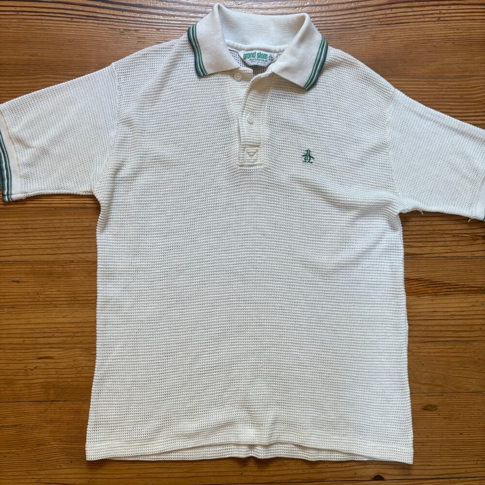Original Penguin vintage Grand Slam ivory loose knit polo shirt SIZE L